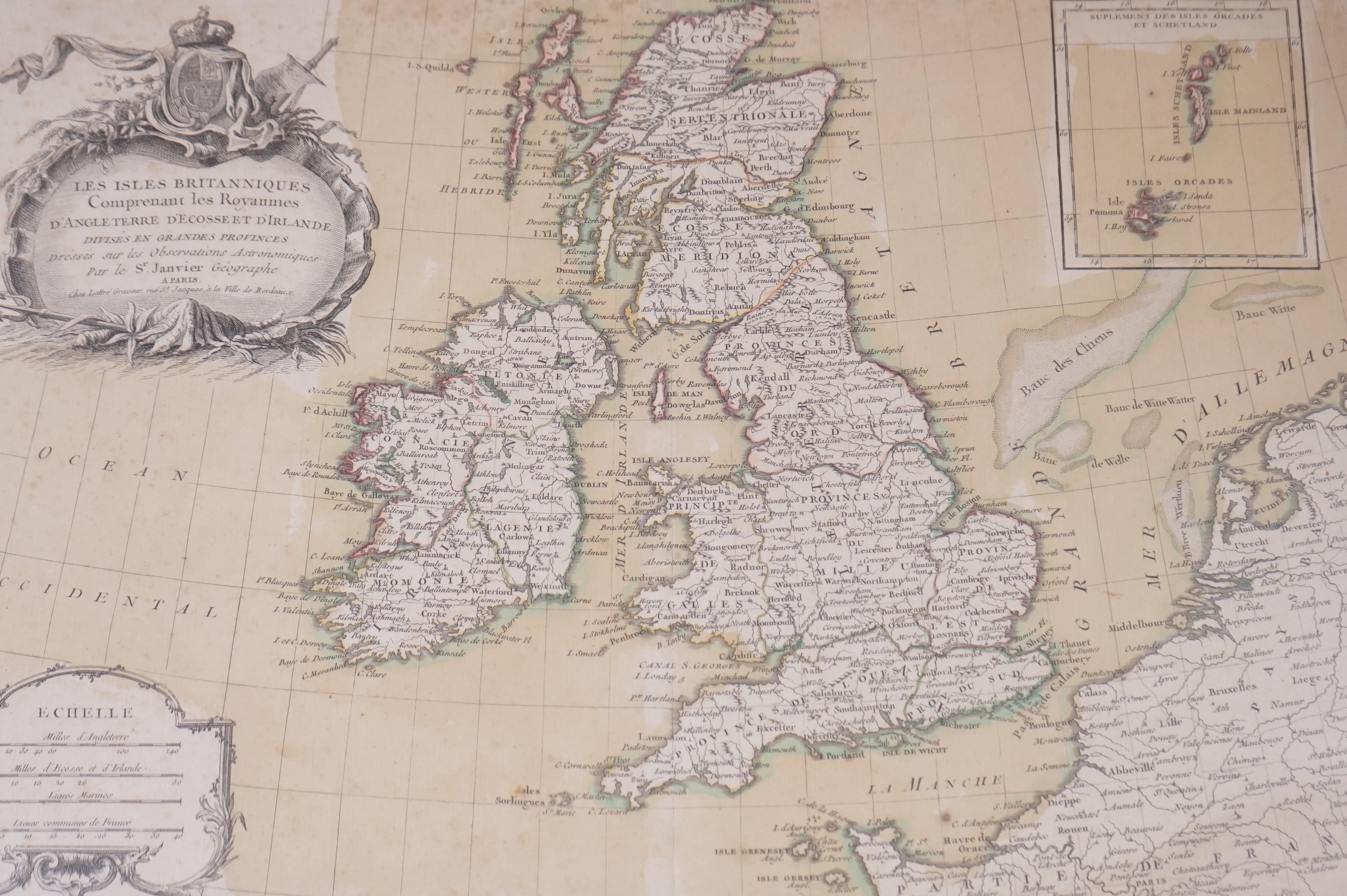 Dunn, Samuel - Ireland divided into its Four Provinces; Subdivided into Counties - an engraved map, outlined in colour, dated 1774 and Janvier, Jean - Les Isles Britanniques Comprenant les Royaumes D'Angleterre, D'Ecosse